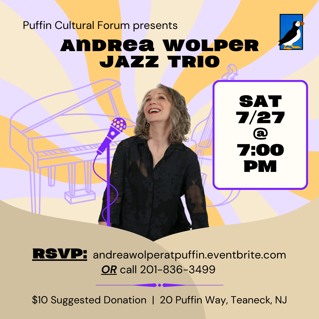 Flier for Andrea Wolper Trio at the PCF. All flier info in description.