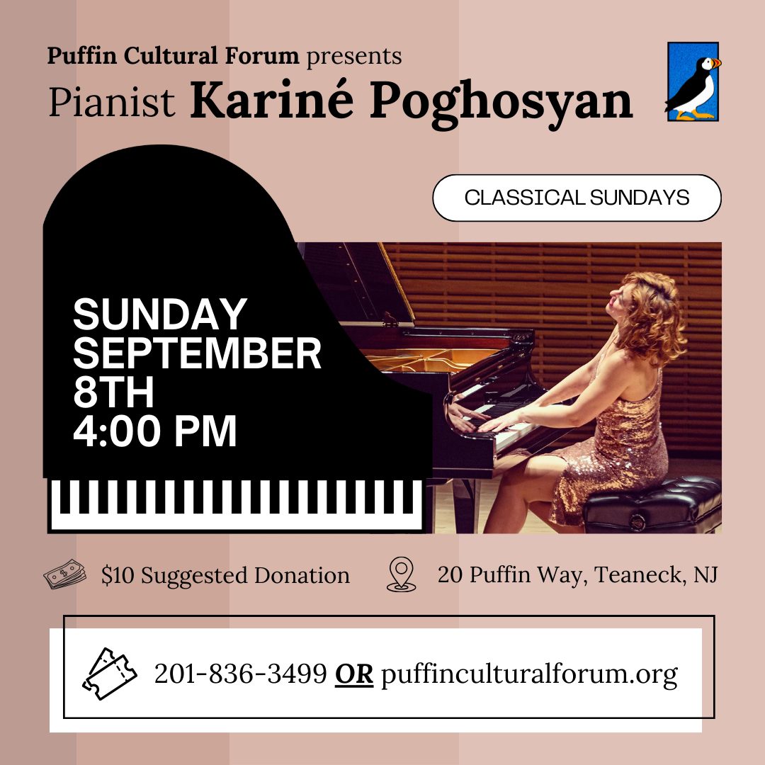 Flier for "Classical Sundays: Kariné Poghosyan" at the Puffin. All flier info in event description.